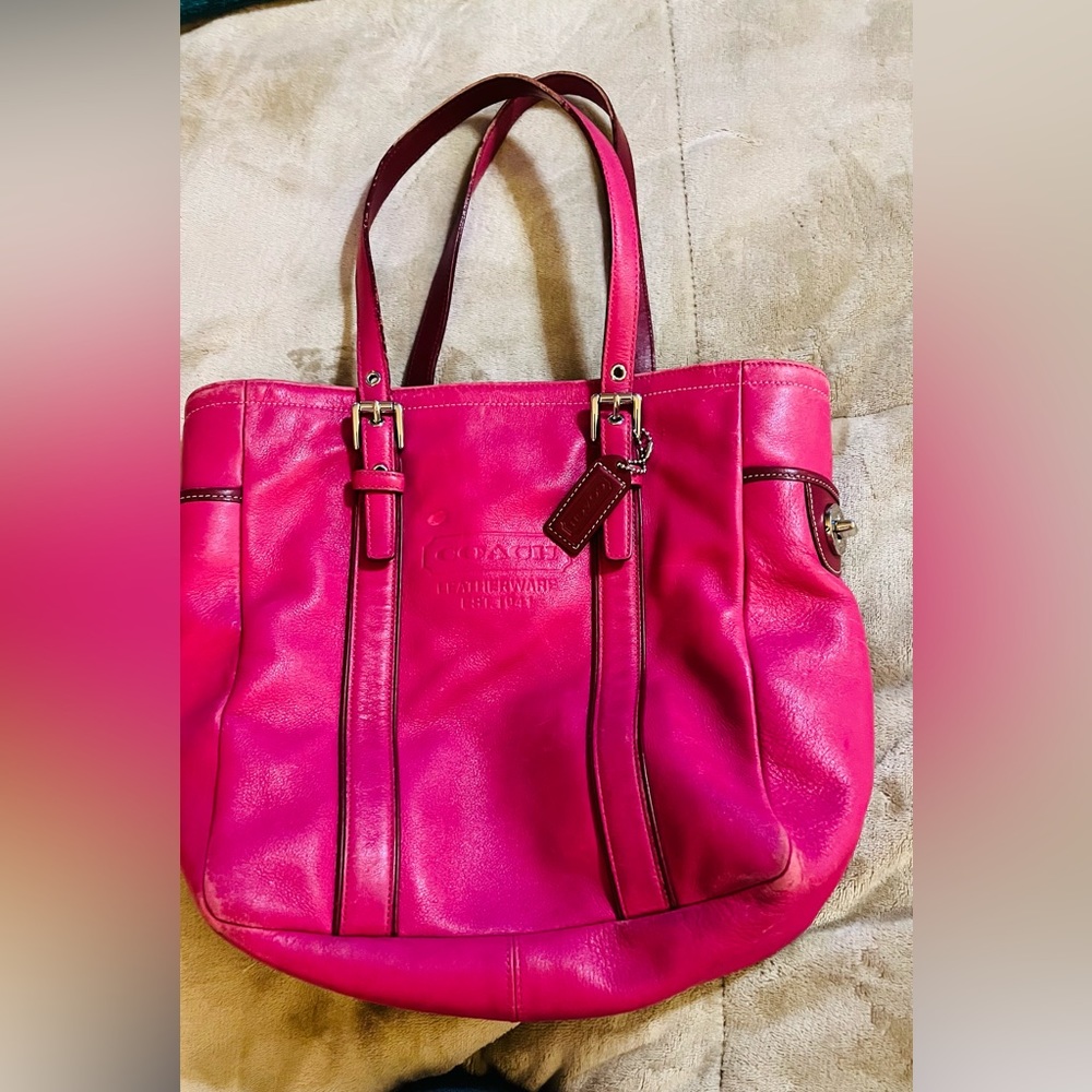 Coach Pink Leather Shoulder Tote